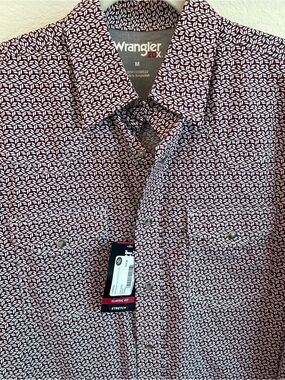 Wrangler Western Men’s Maroon & White Patterned Pearl Snap Shirt NWT